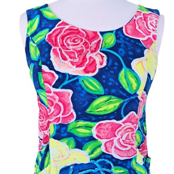 JAMS WORLD Vintage 80s 90s Bright Floral Rose Print Dress Sleeveless - Picture 2 of 9